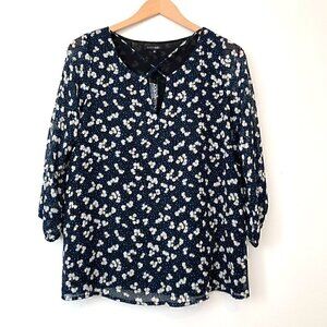 NEW NWT PAPERMOON STITCH FIX Black White Floral 3/4 Sleeve Polyester Blouse XS